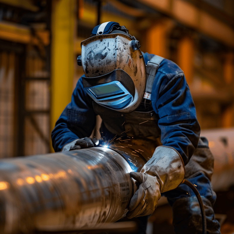 apprentice welder working on pipe